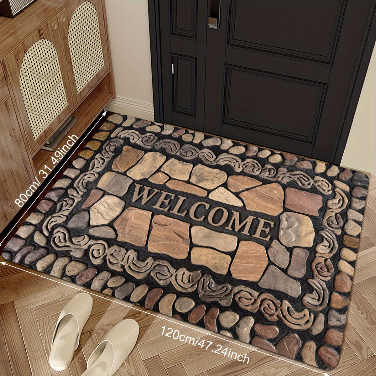 Nordic Vintage Pebble Pattern Rug Indoor Outdoor Non-Slip Stain Resistant