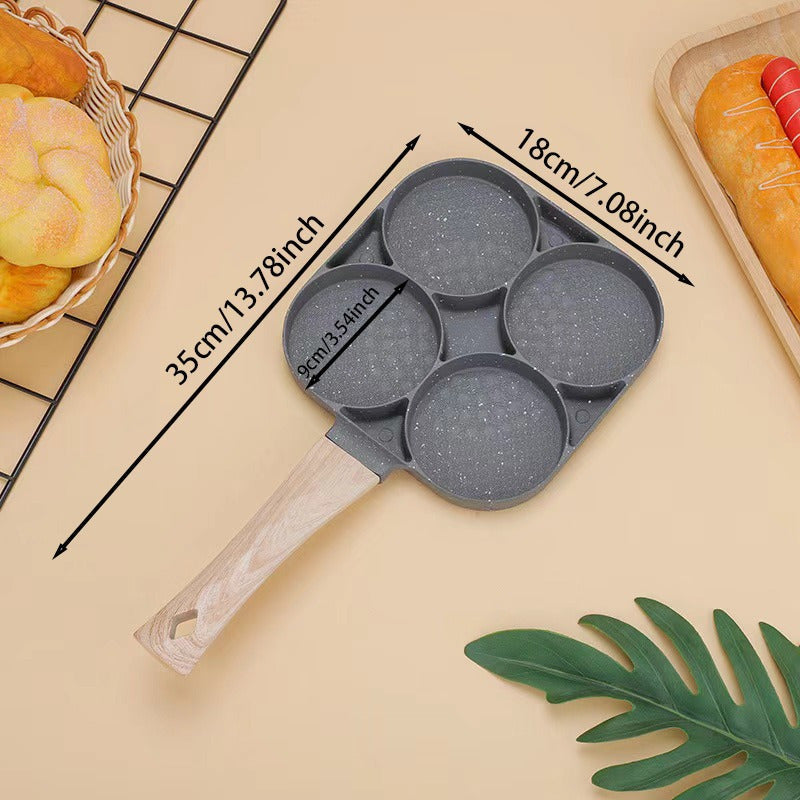 Non-Stick Multi-Purpose Frying Pan with Wooden Handle for Eggs Pancakes and Steak