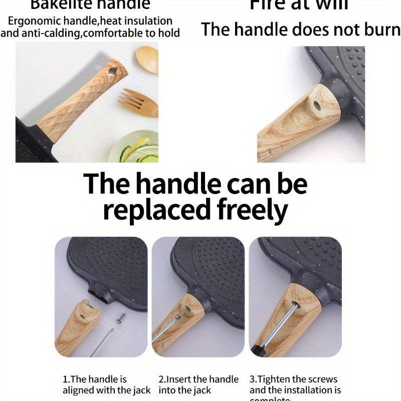 Non-Stick Multi-Purpose Frying Pan with Wooden Handle for Eggs Pancakes and Steak
