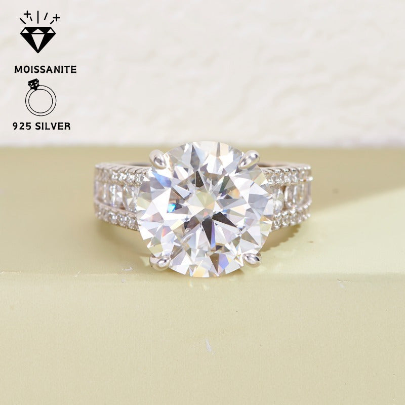 10 Carat Moissanite Engagement Ring Sterling Silver Wedding Jewelry for Women