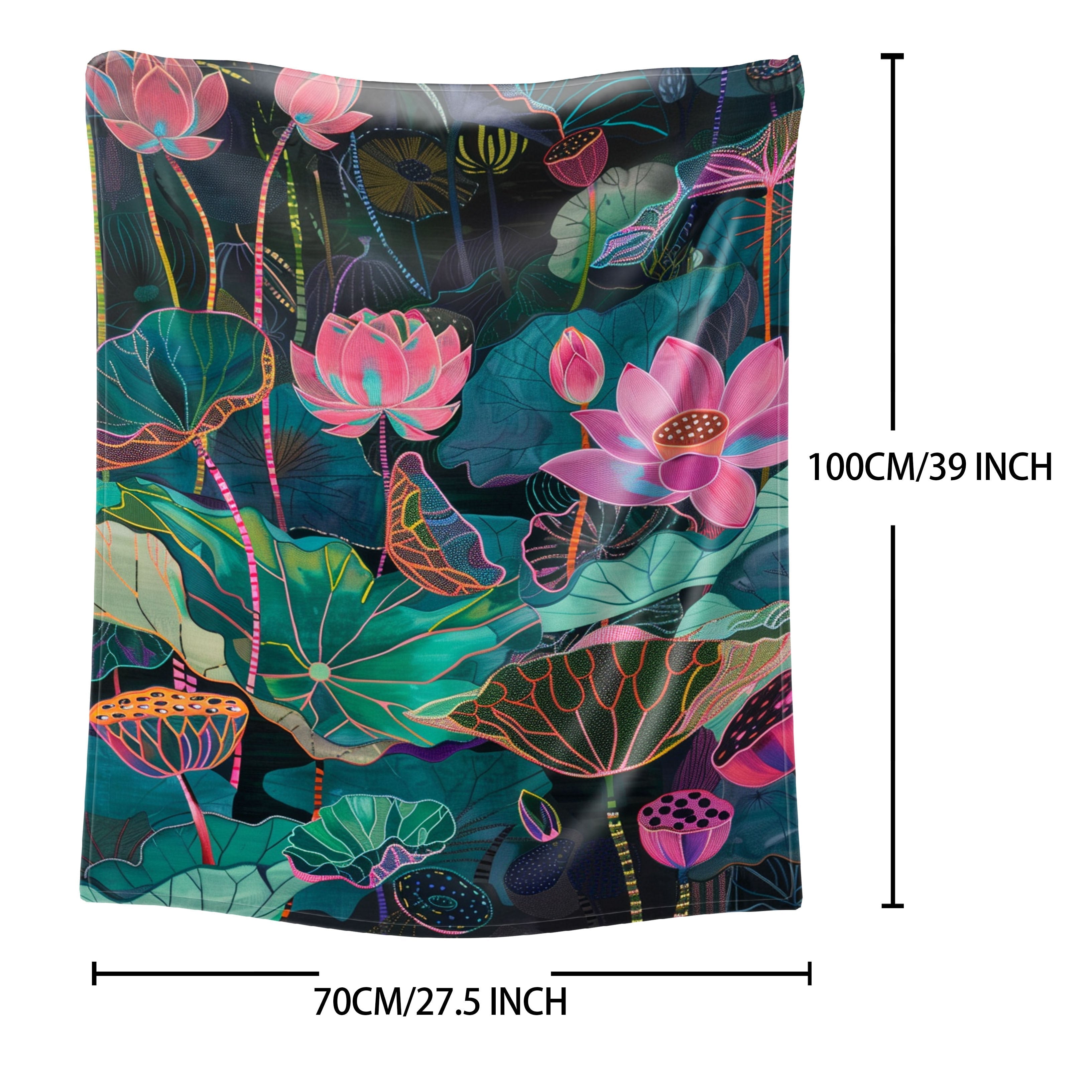 Lightweight Digital Lotus Leaf Print Throw Blanket Polyester Flannel All-Season for Bed Sofa Travel