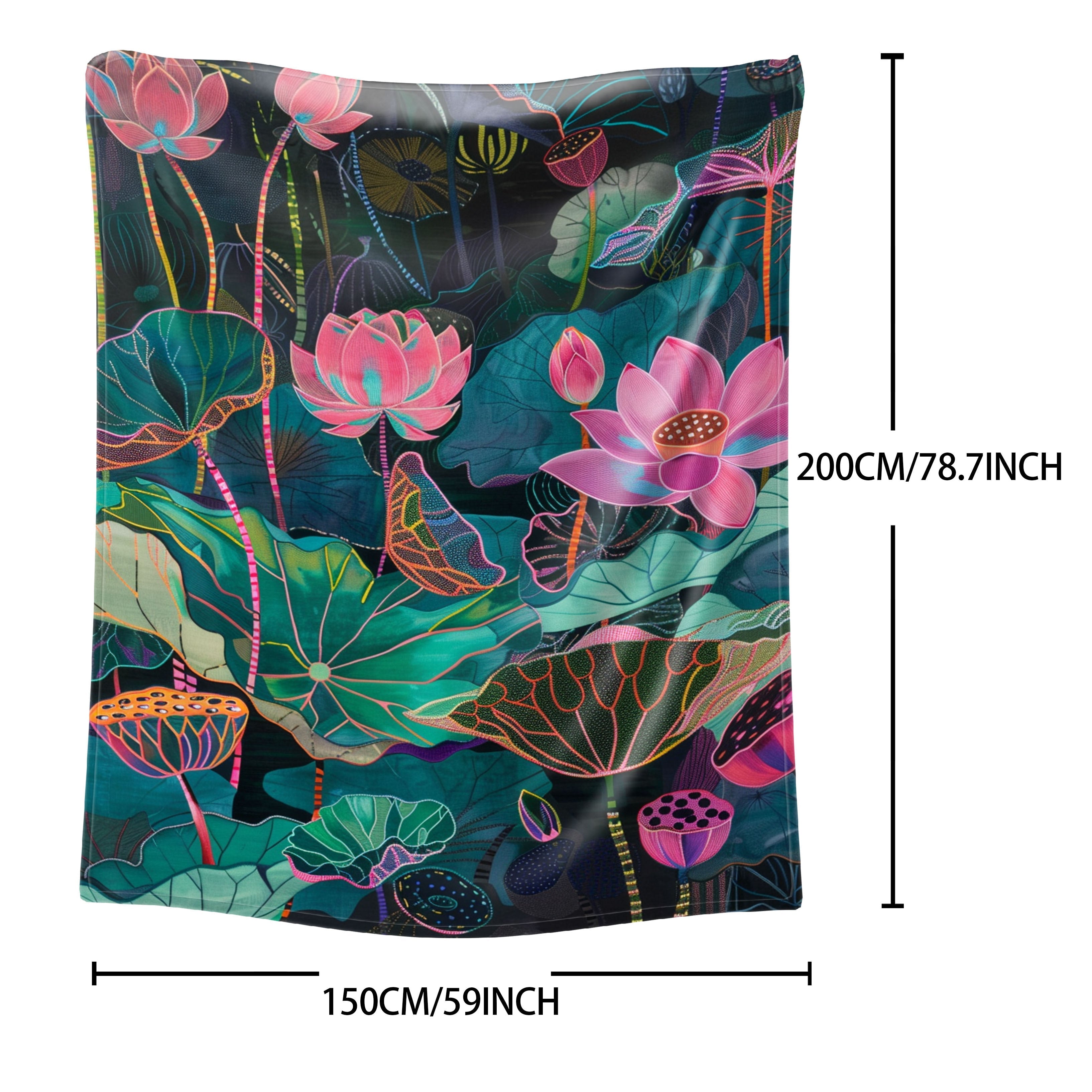 Lightweight Digital Lotus Leaf Print Throw Blanket Polyester Flannel All-Season for Bed Sofa Travel