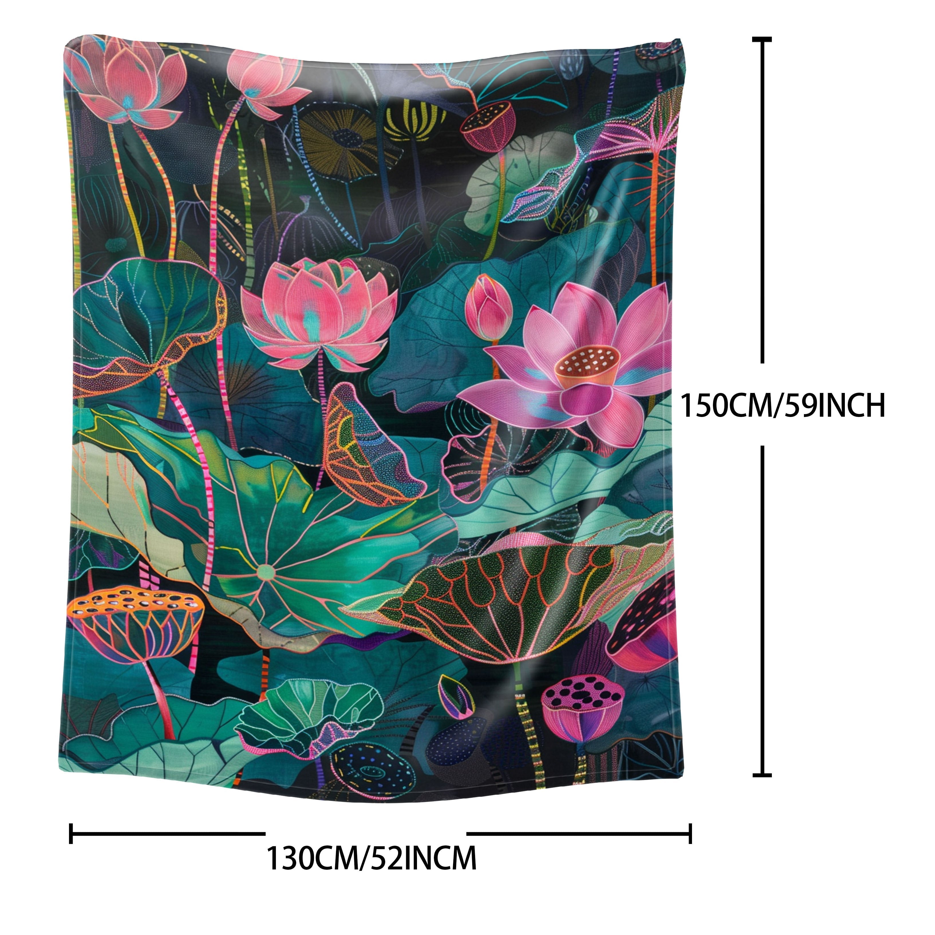Lightweight Digital Lotus Leaf Print Throw Blanket Polyester Flannel All-Season for Bed Sofa Travel