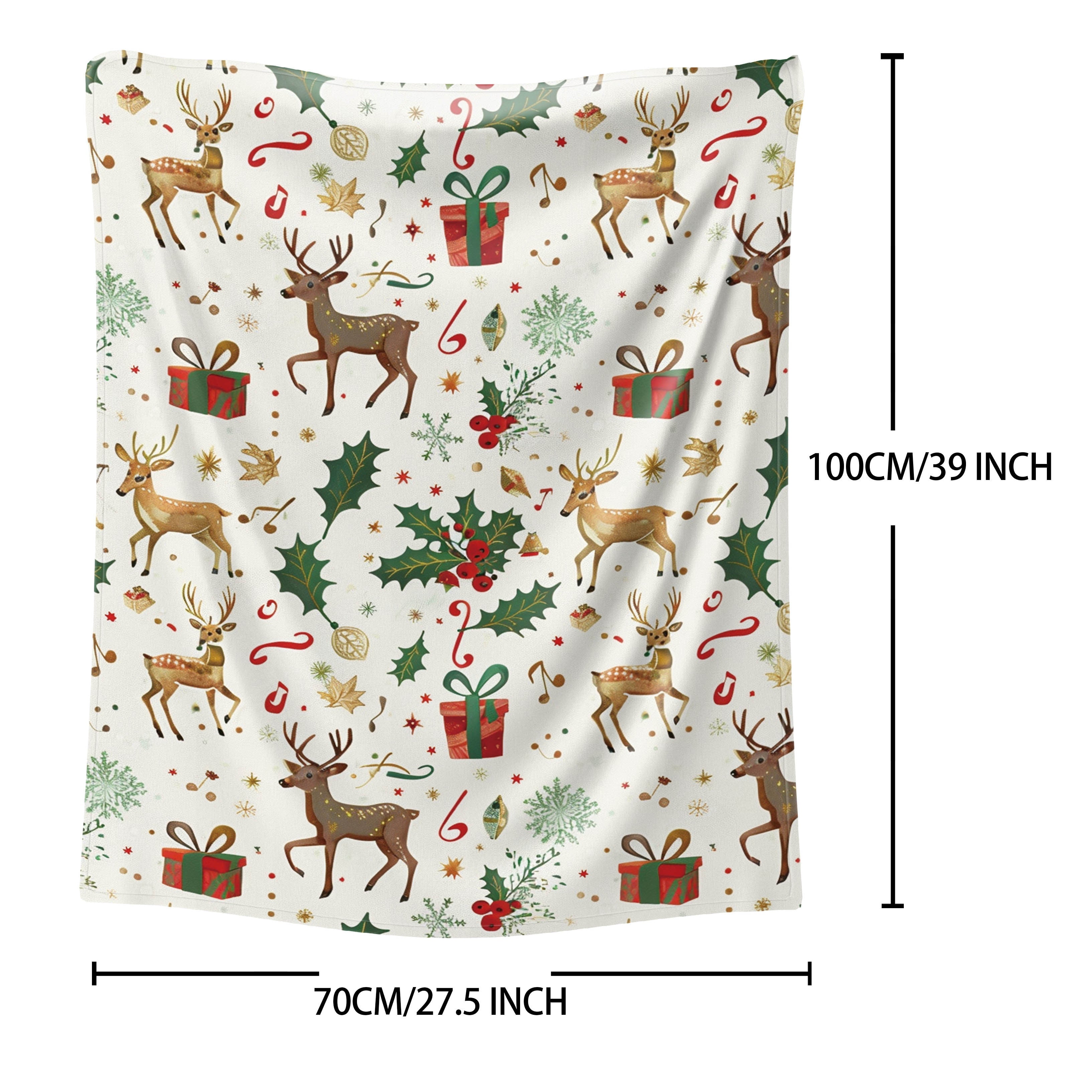 Reindeer Flannel Throw Blanket All-Season Soft Lightweight for Bed Sofa Travel