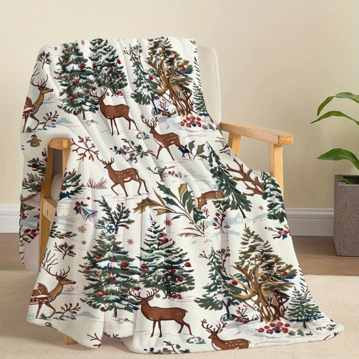 Christmas Flannel Blanket Cozy Lightweight Polyester for Bed Sofa Travel All-Season