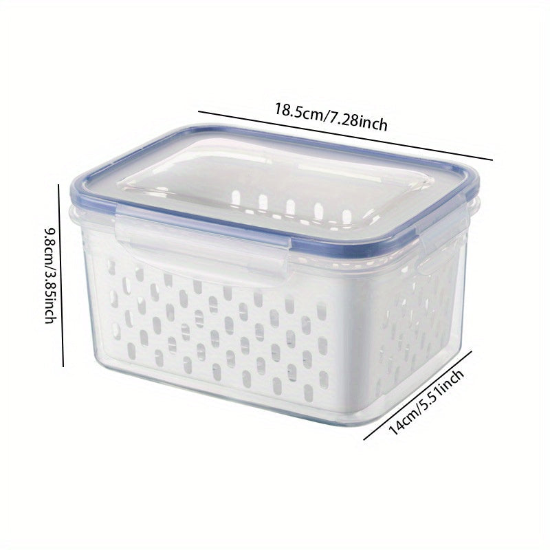 Plastic Kitchen Storage Organizer with Double Layer Draining Basket and Lid for Fruits Vegetables Meat