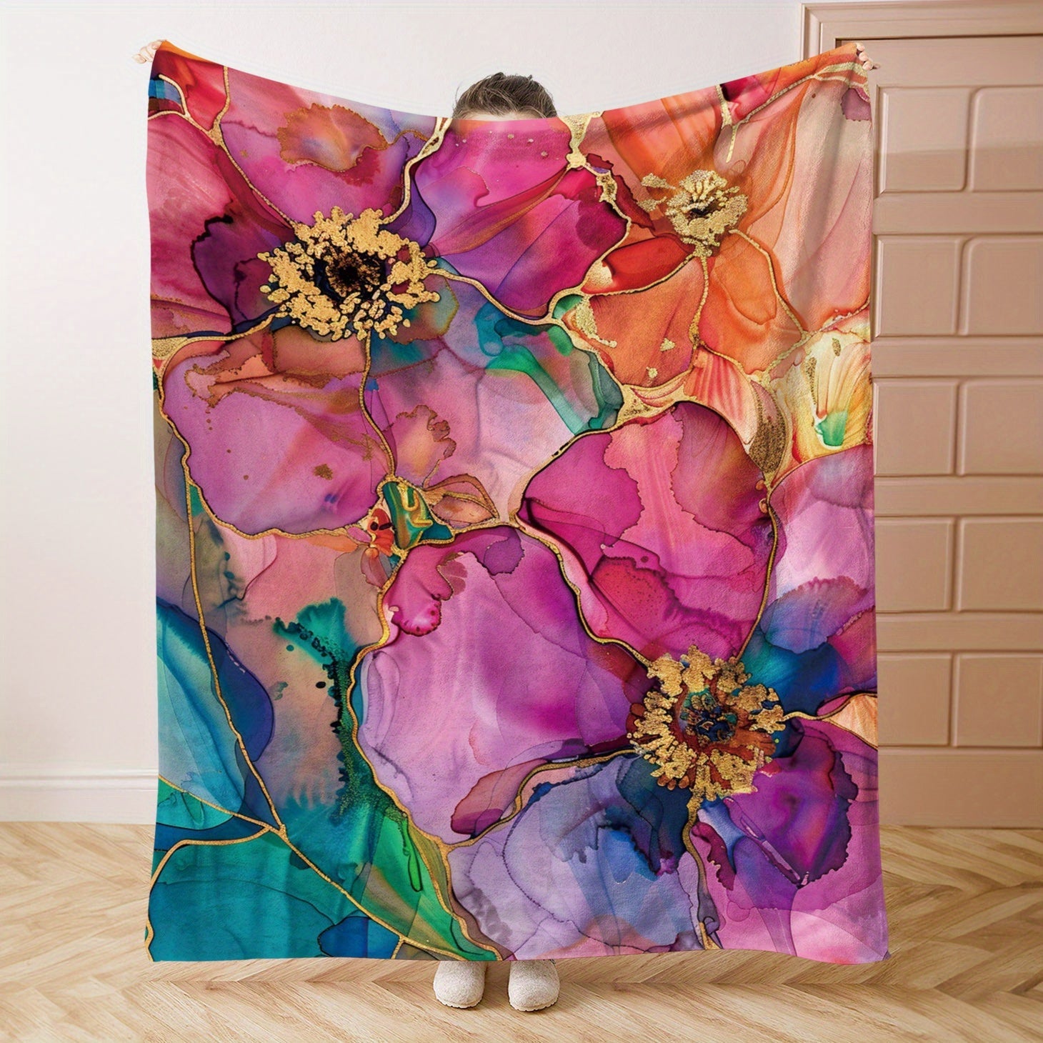 Floral Flannel Throw Blanket Soft Cozy Lightweight Warm for Bed Sofa Camping Travel