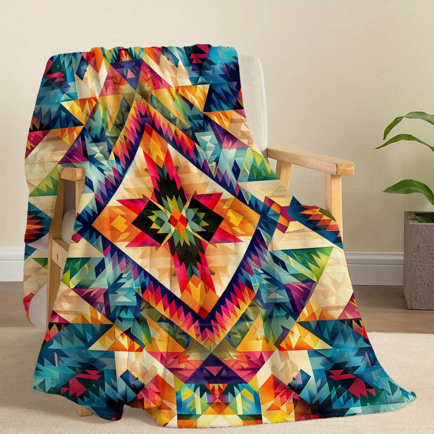 Lightweight Aztec-Inspired Digital Print Flannel Throw Blanket for All-Season Comfort