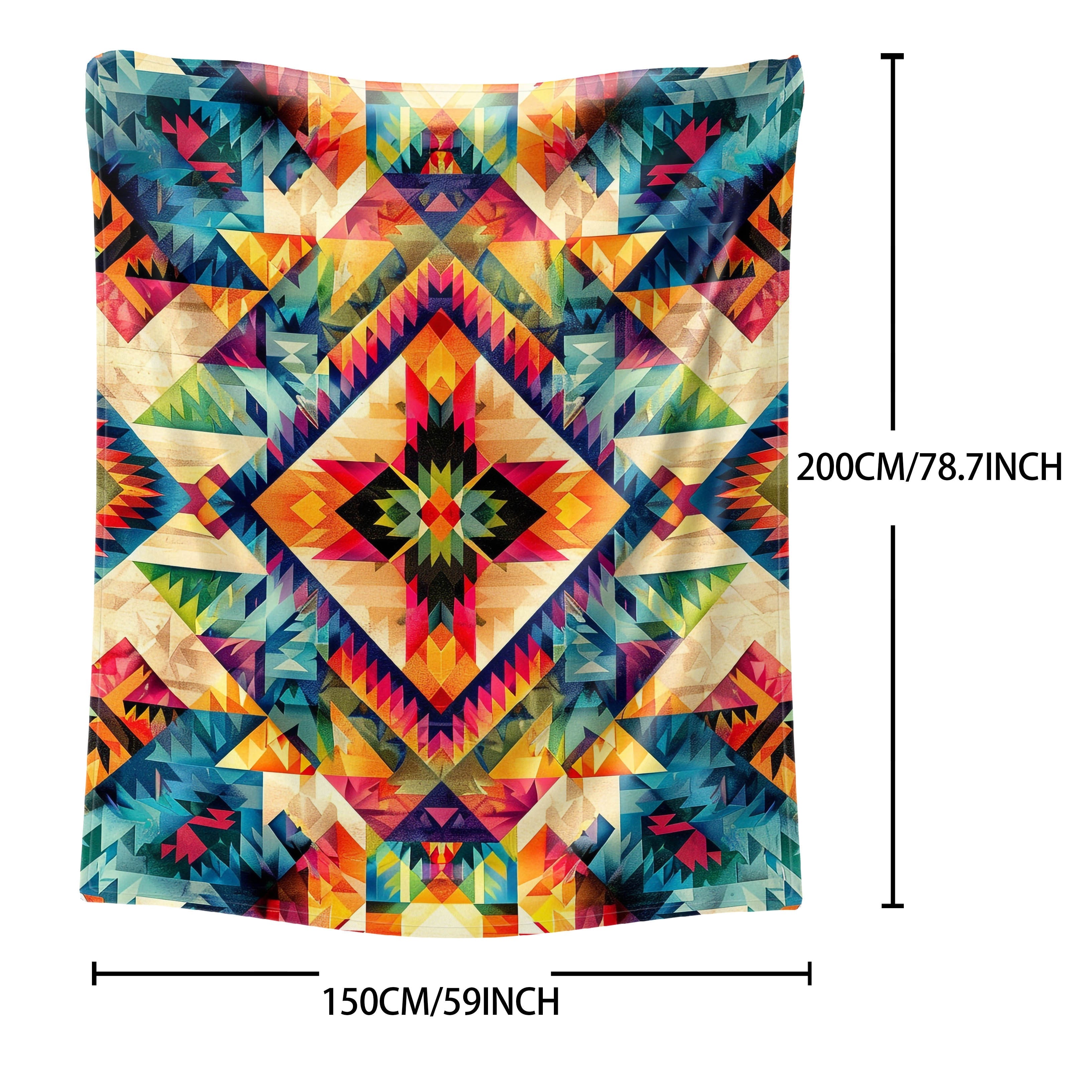 Lightweight Aztec-Inspired Digital Print Flannel Throw Blanket for All-Season Comfort