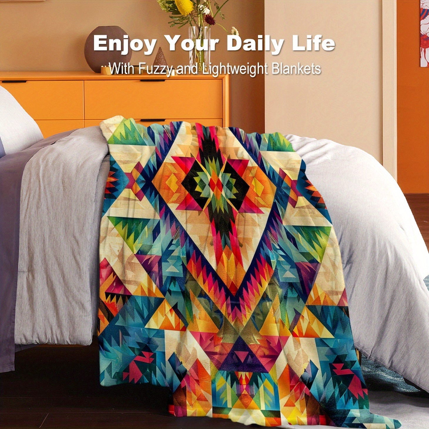 Lightweight Aztec-Inspired Digital Print Flannel Throw Blanket for All-Season Comfort