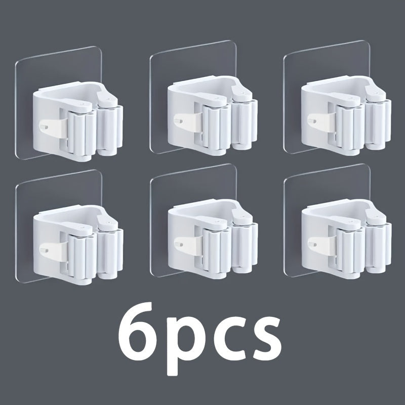 6-Pack Wall-Mount Mop and Broom Holders Heavy-Duty Plastic for Bathroom Kitchen