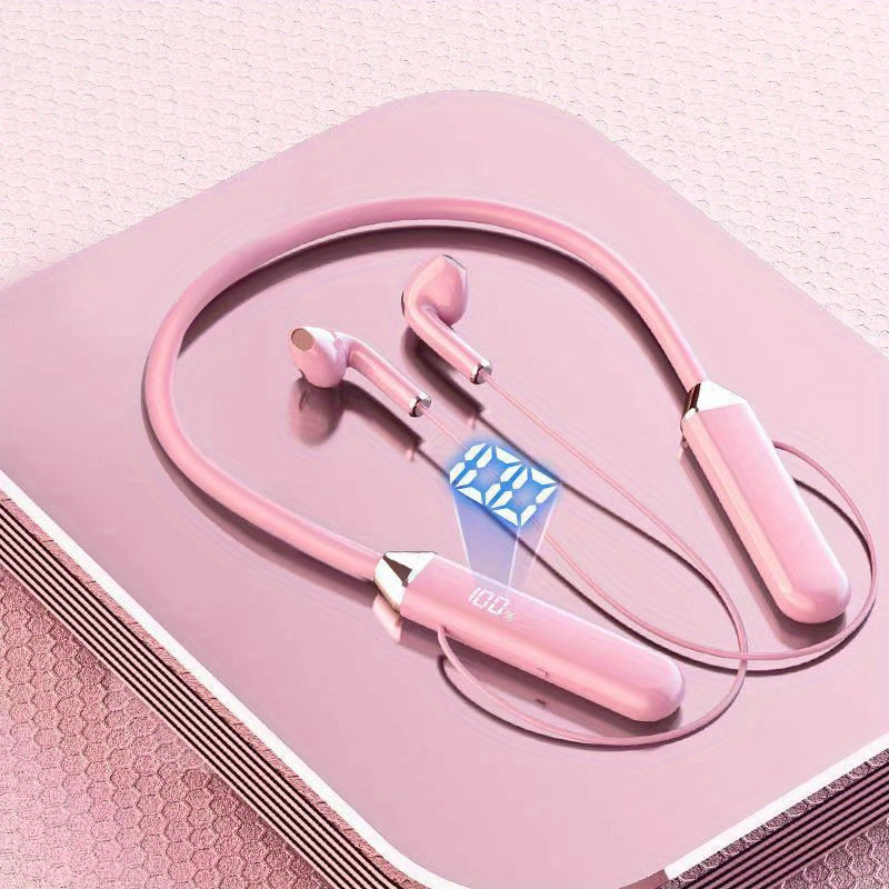 Wireless Neckband Earphones with Display Noise-Cancelling Long Battery USB Charging
