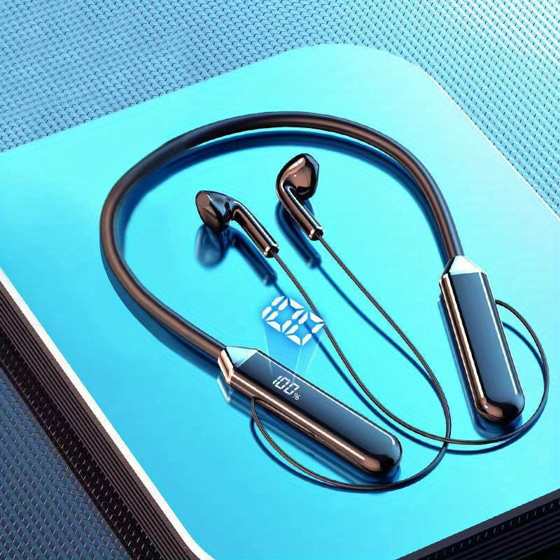 Wireless Neckband Earphones with Display Noise-Cancelling Long Battery USB Charging