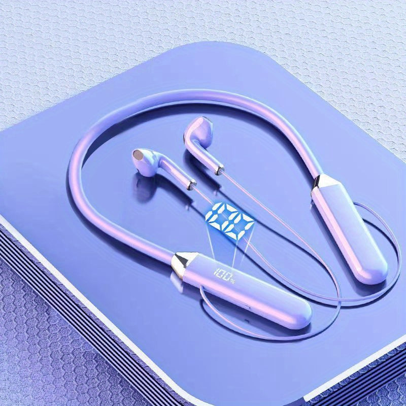 Wireless Neckband Earphones with Display Noise-Cancelling Long Battery USB Charging
