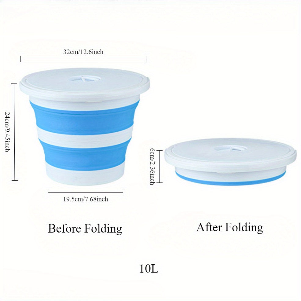 10L Collapsible Silicone Bucket with Lid, Lightweight, Leakproof for Camping and Cleaning