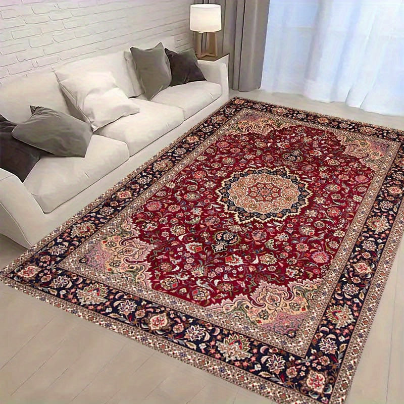 Qizil naqshli bosma eshik matosi, sirpanmaydigan, dog'ga chidamli, mashina yuvish mumkin