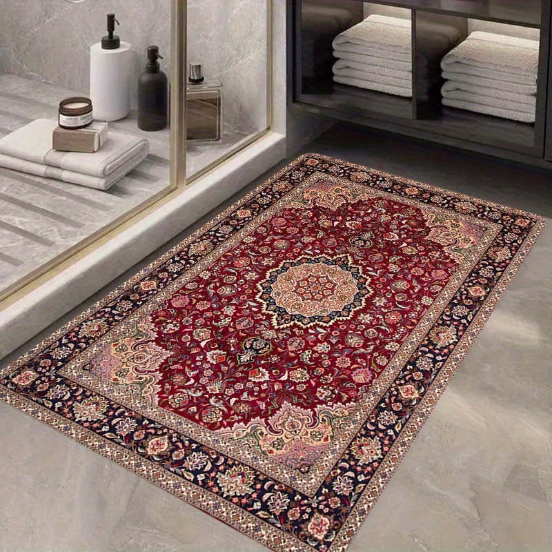 Qizil naqshli bosma eshik matosi, sirpanmaydigan, dog'ga chidamli, mashina yuvish mumkin