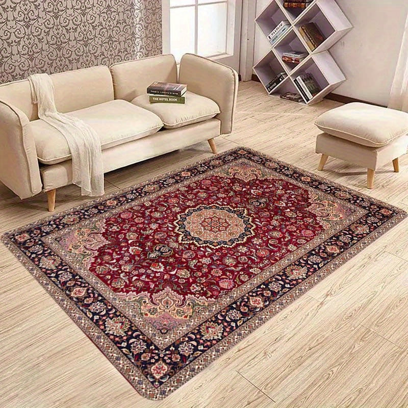 Qizil naqshli bosma eshik matosi, sirpanmaydigan, dog'ga chidamli, mashina yuvish mumkin