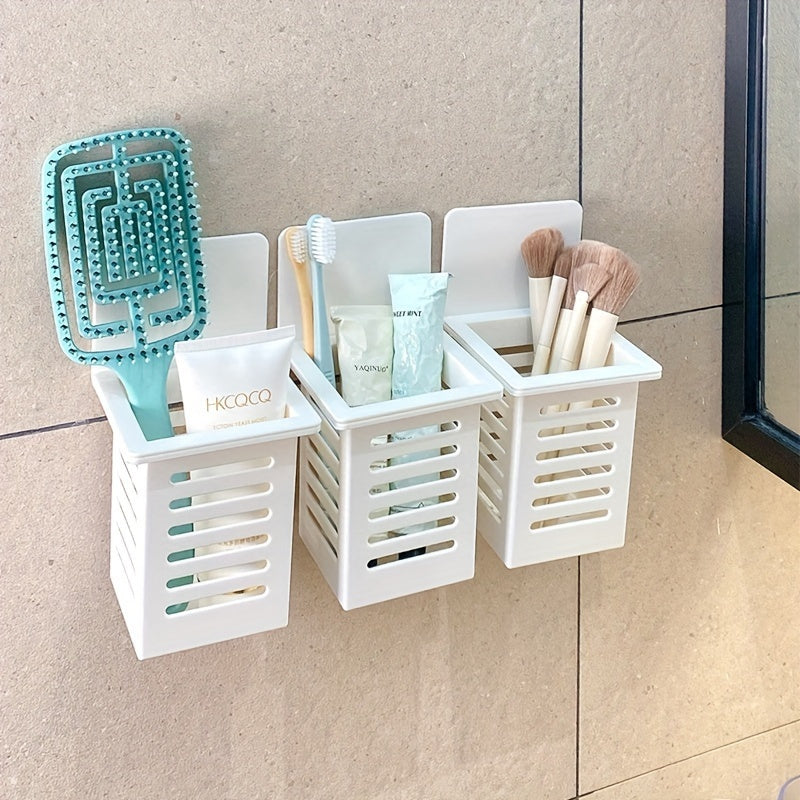 Organizador de baño de montaje en pared para cepillos de dientes, pasta de dientes, peines, brochas de maquillaje, ganchos de utilidad