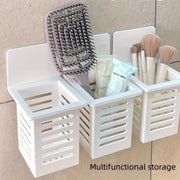 Organizador de baño de montaje en pared para cepillos de dientes, pasta de dientes, peines, brochas de maquillaje, ganchos de utilidad