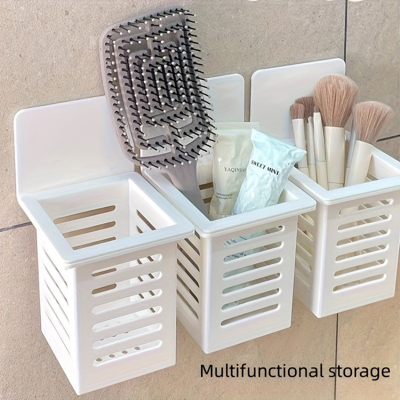 Organizador de baño de montaje en pared para cepillos de dientes, pasta de dientes, peines, brochas de maquillaje, ganchos de utilidad