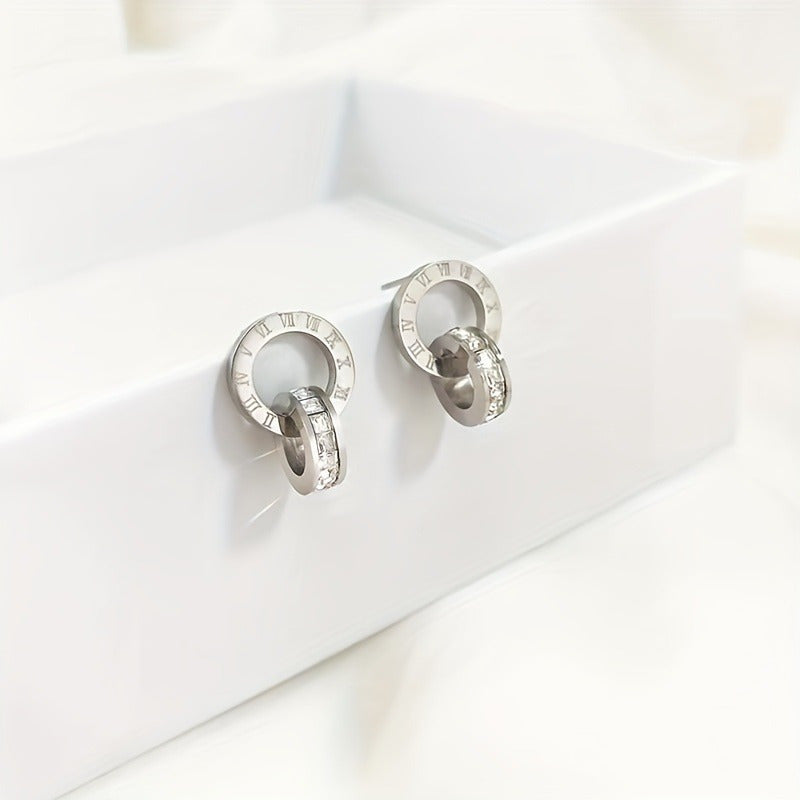 Stainless Steel Roman Numeral Jewelry Set Necklace Bracelet Earrings for Women Men