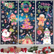 Holiday Window Sticker Set with Candy Canes Snowman Snowflakes Static Clings Garland Elk Santa Glass