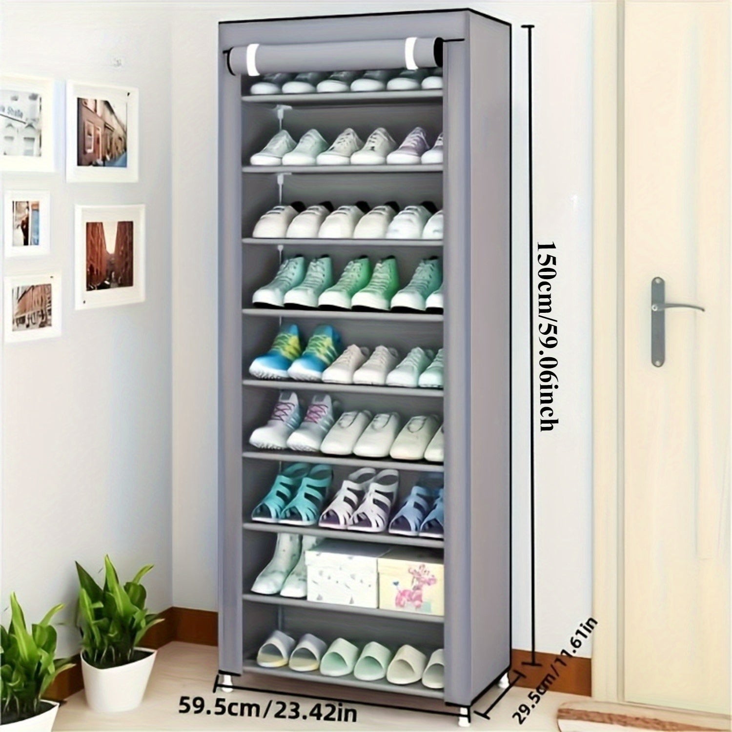 10-Tier Shoe Rack with Dustproof Cover, Space-Saving Storage for Entryway or Dorm