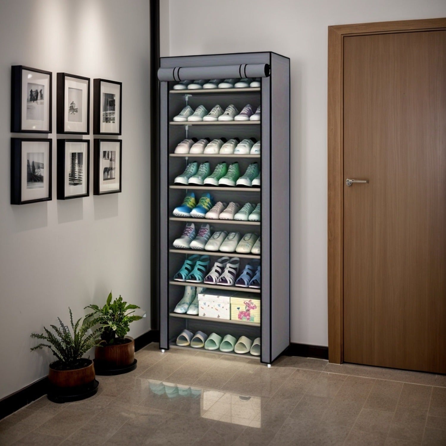 10-Tier Shoe Rack with Dustproof Cover, Space-Saving Storage for Entryway or Dorm