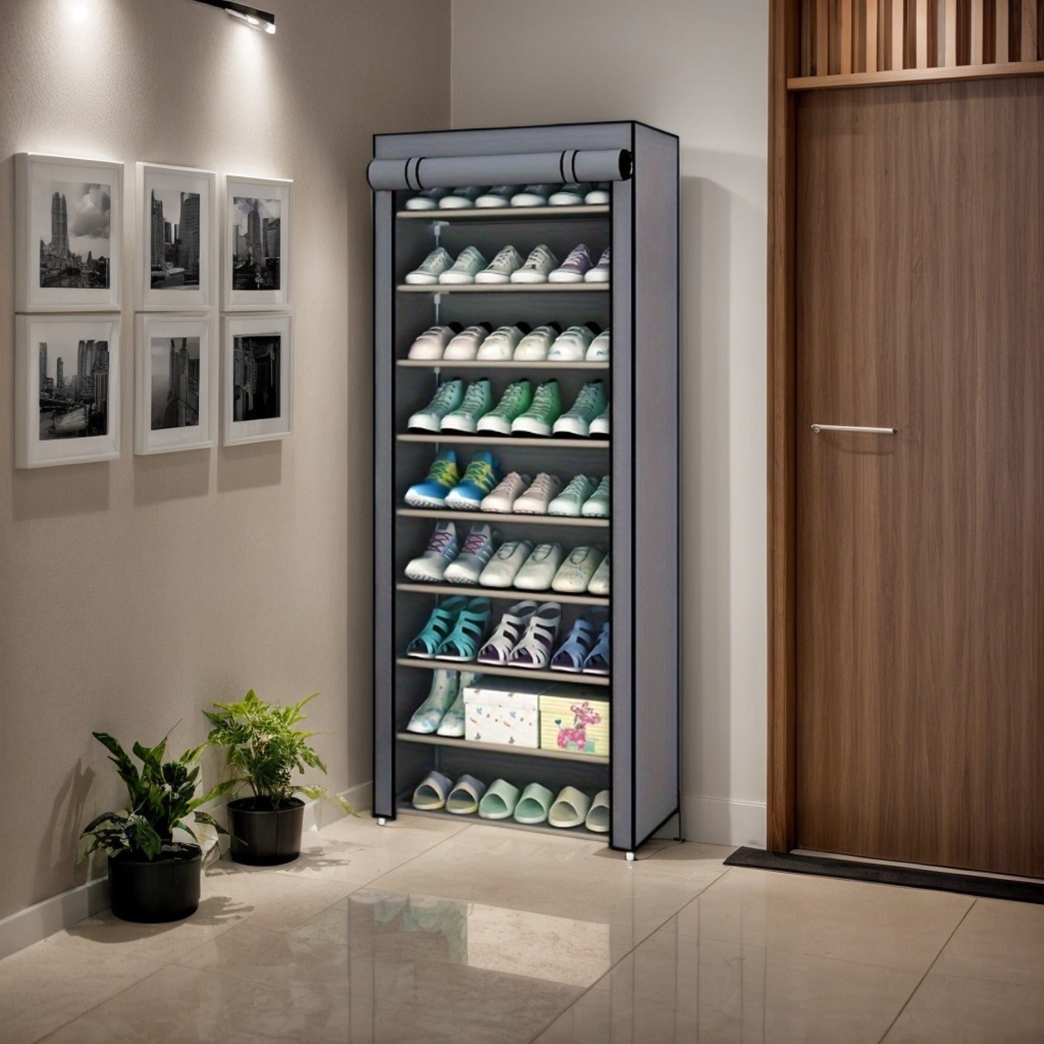 10-Tier Shoe Rack with Dustproof Cover, Space-Saving Storage for Entryway or Dorm