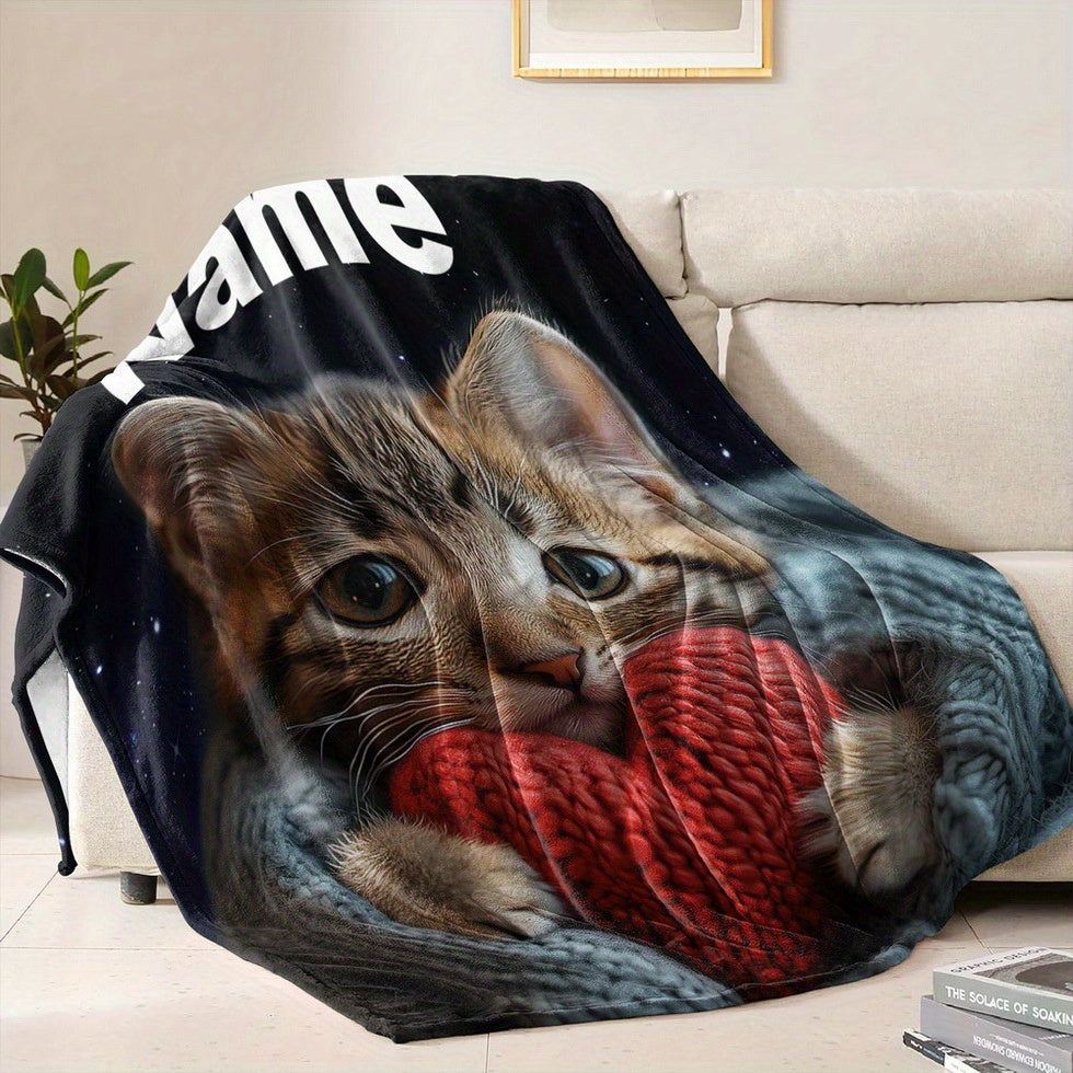 Personalized Cat Themed Flannel Blanket Soft Cozy Sleep Camping Sofa Gift