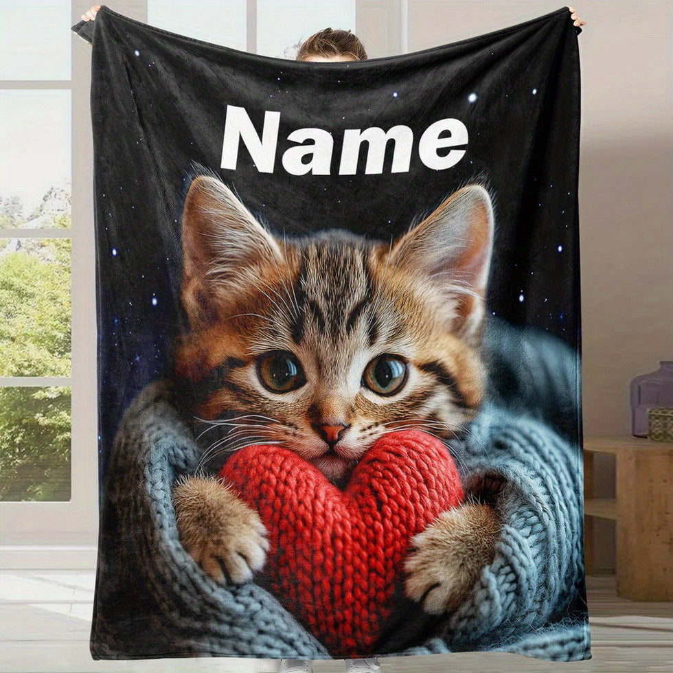 Personalized Cat Themed Flannel Blanket Soft Cozy Sleep Camping Sofa Gift