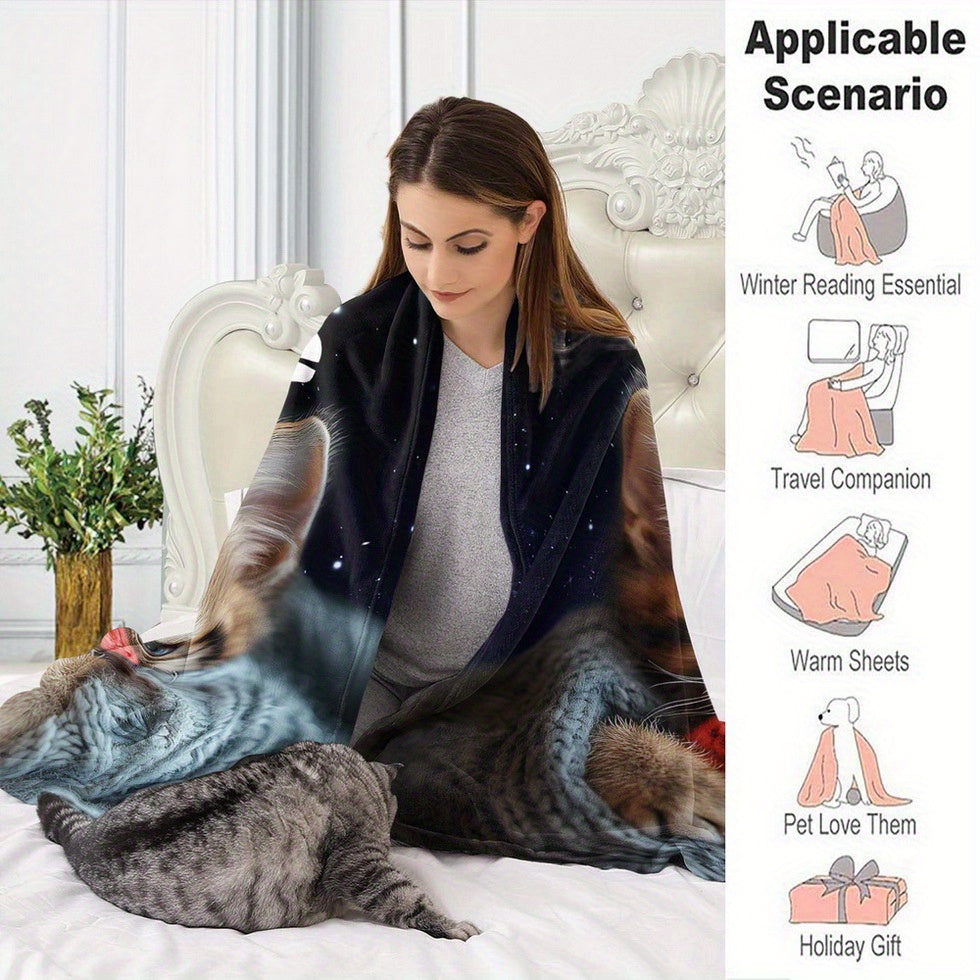 Personalized Cat Themed Flannel Blanket Soft Cozy Sleep Camping Sofa Gift