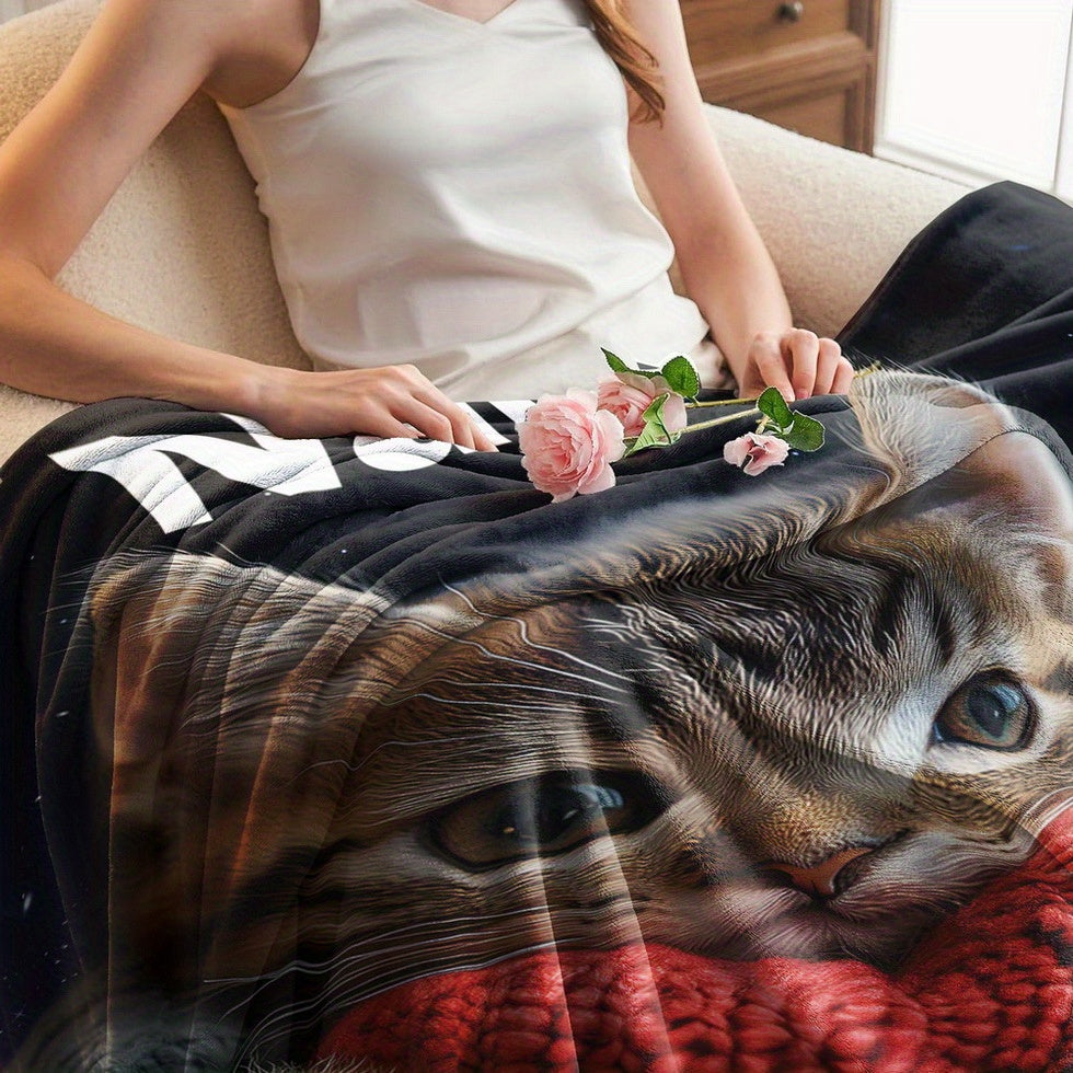 Personalized Cat Themed Flannel Blanket Soft Cozy Sleep Camping Sofa Gift