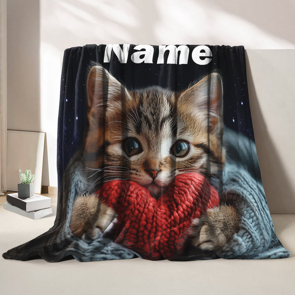 Personalized Cat Themed Flannel Blanket Soft Cozy Sleep Camping Sofa Gift
