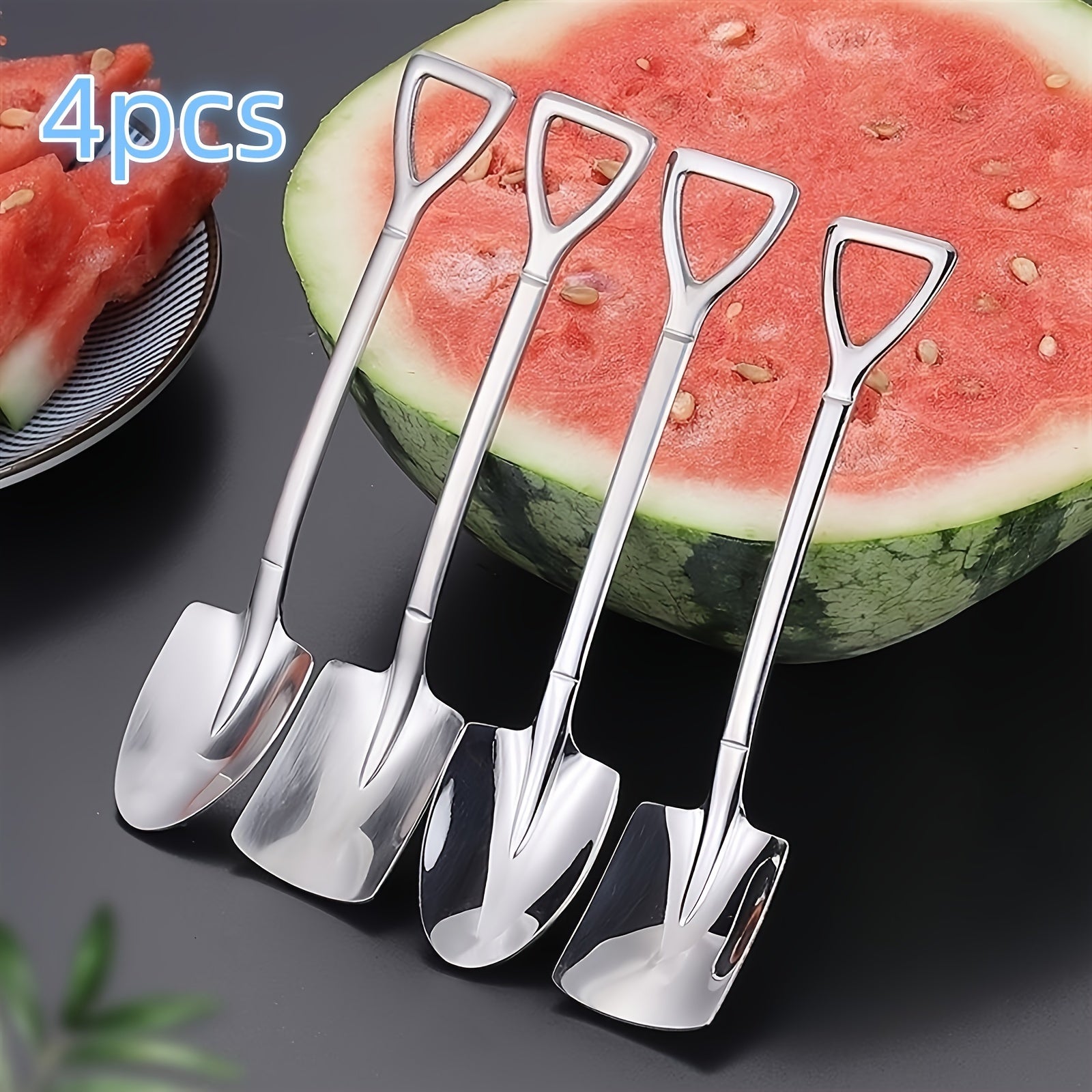 Set of 4 Stainless Steel Spade Dessert Spoons for Creative Serving