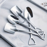Set of 4 Stainless Steel Spade Dessert Spoons for Creative Serving