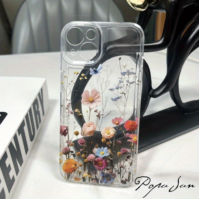 Pink Flower Vine Transparent TPU Phone Case for iPhone 11-16