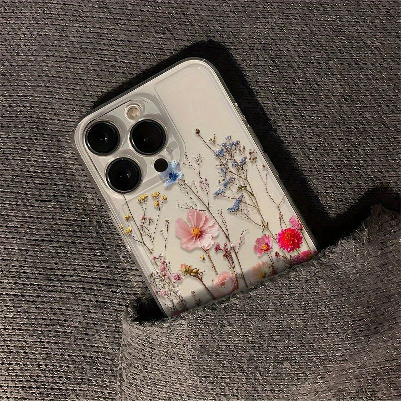 Pink Flower Vine Transparent TPU Phone Case for iPhone 11-16