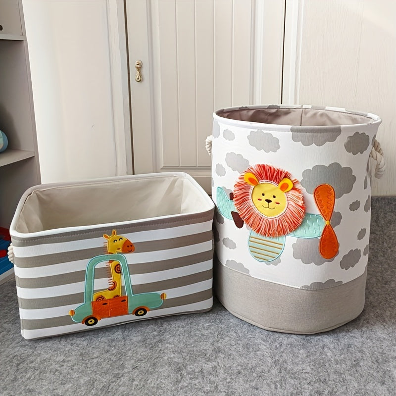 Grey Lion Design Laundry Basket for Toys and Clothing Storage
