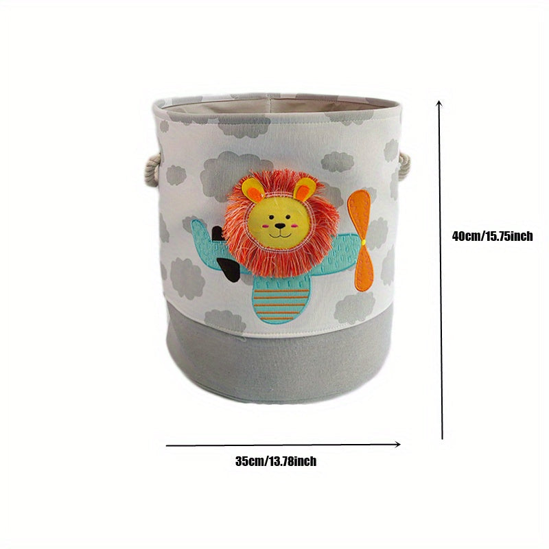 Grey Lion Design Laundry Basket for Toys and Clothing Storage