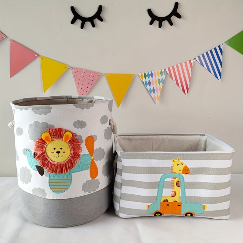 Grey Lion Design Laundry Basket for Toys and Clothing Storage