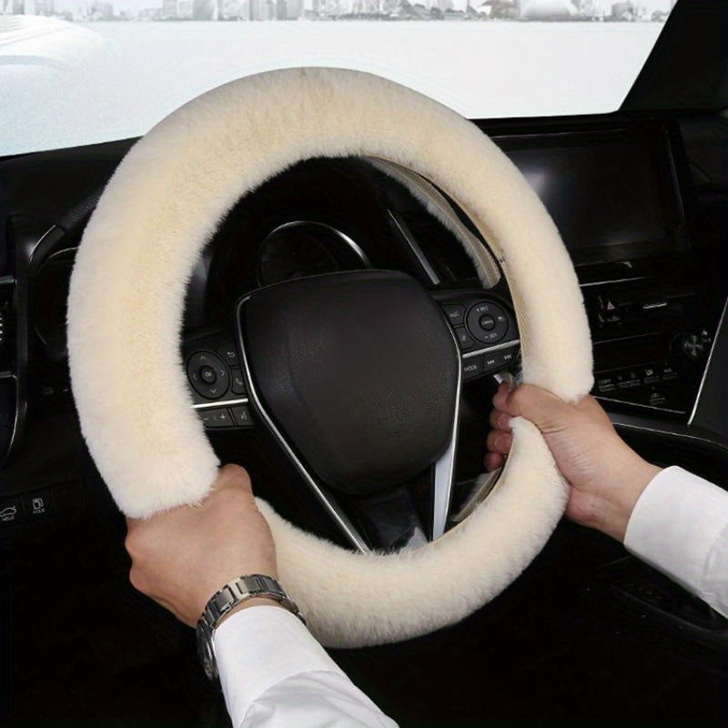Universal Faux Fur Steering Wheel Cover Set with Hand Brake and Gear Protectors 3 Pcs