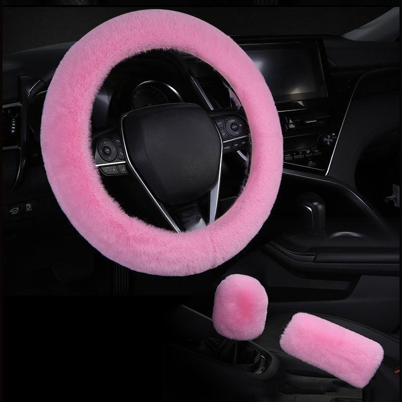 Universal Faux Fur Steering Wheel Cover Set with Hand Brake and Gear Protectors 3 Pcs