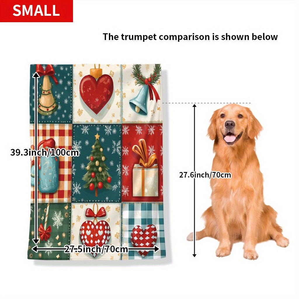 Festive Christmas Polyester Blanket with Tree Heart and Gift Patterns Cozy Soft Non-Electric Throw for Home Decor Holiday Gifting Camping Travel