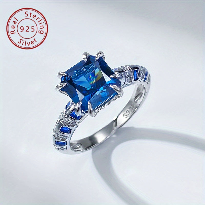 Women’s Royal Blue Sterling Silver Ring with 5A Zirconia Square Design