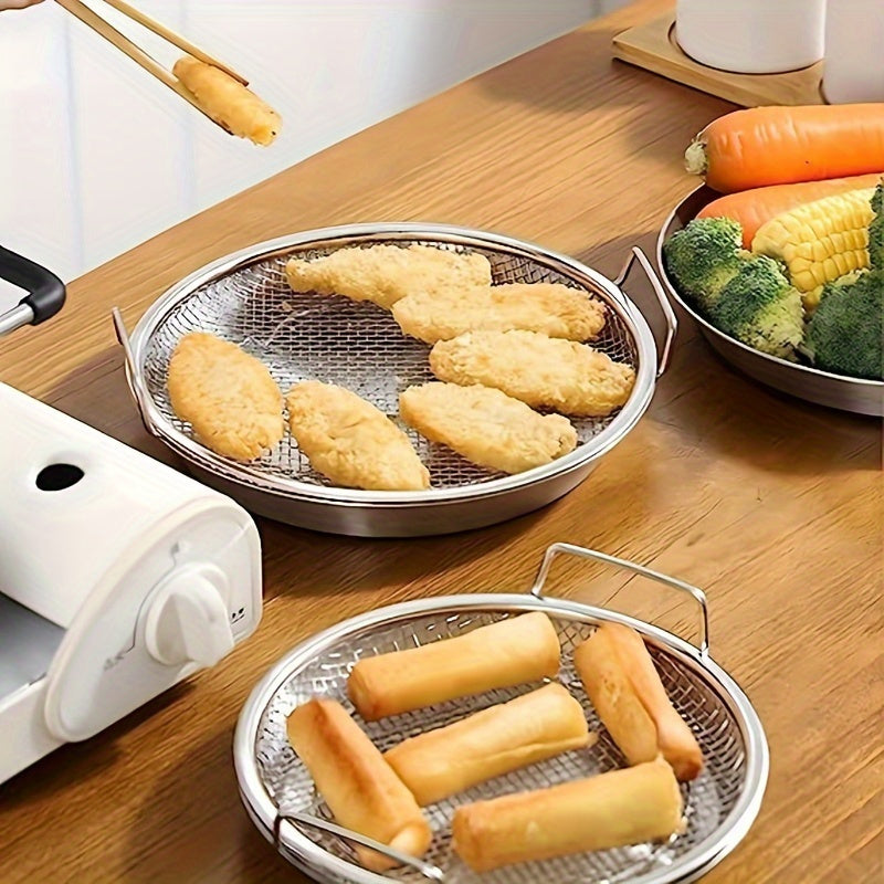 Stainless Steel Oil Filter Tray with Mesh Basket for Frying Grilling and Straining
