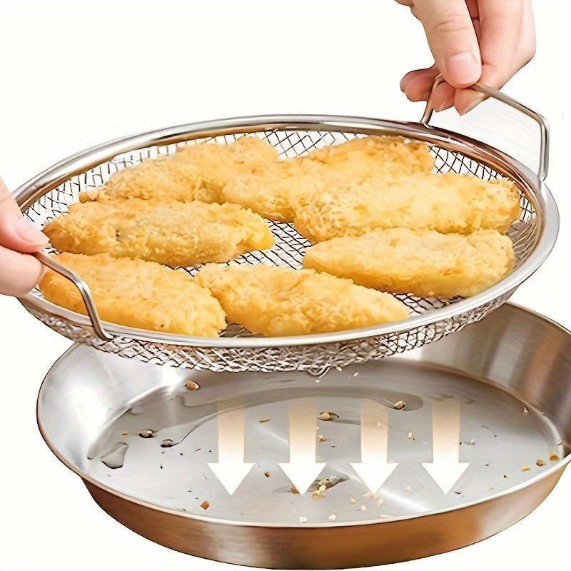 Stainless Steel Oil Filter Tray with Mesh Basket for Frying Grilling and Straining