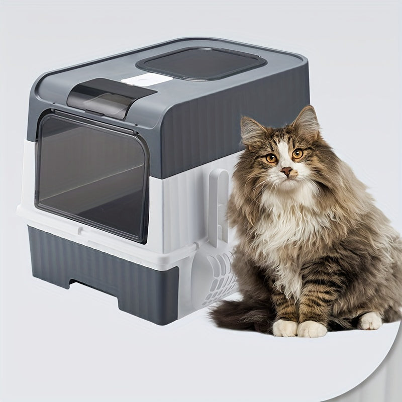 Large Polypropylene Cat Litter Box with Odor-Resistant Design Leak-Proof Top Entry and Easy-Clean Drawer
