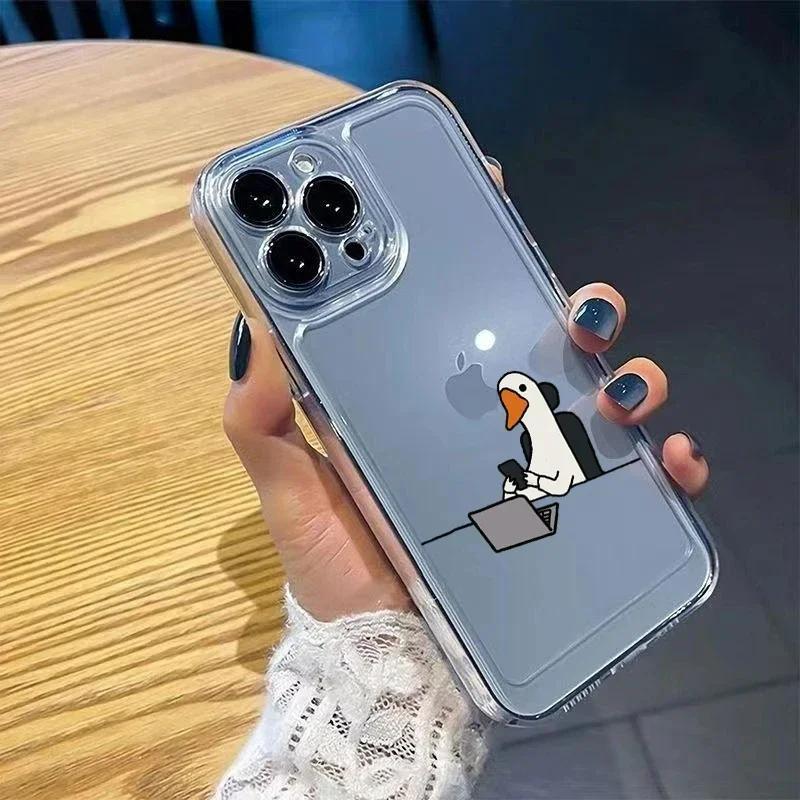 Transparent Space Duck Phone Case for iPhone 7-13 and SE 2022 TPU Protective Cover